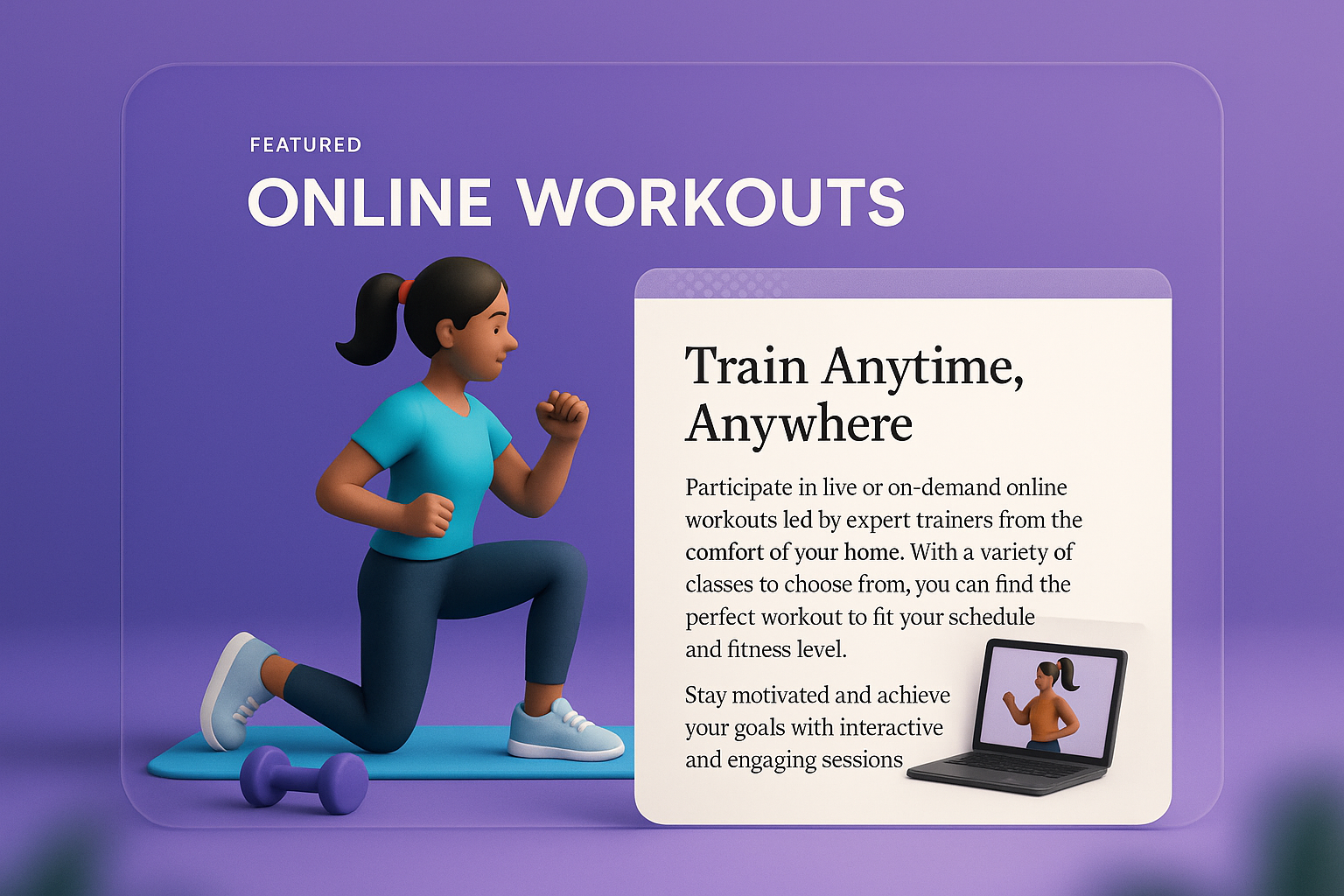 3D Illustration of Online Workouts for Fitness Enthusiasts