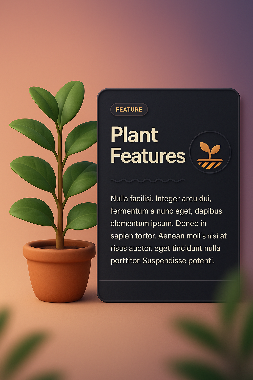 Integrated 3D Design Featuring a Plant and Text Block