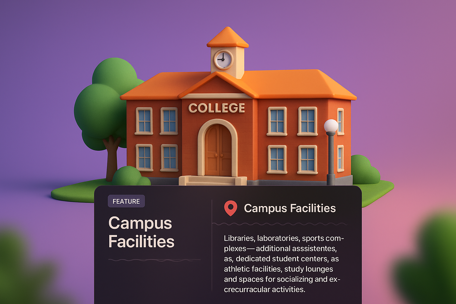 3D College Campus Facilities Web Design Illustration