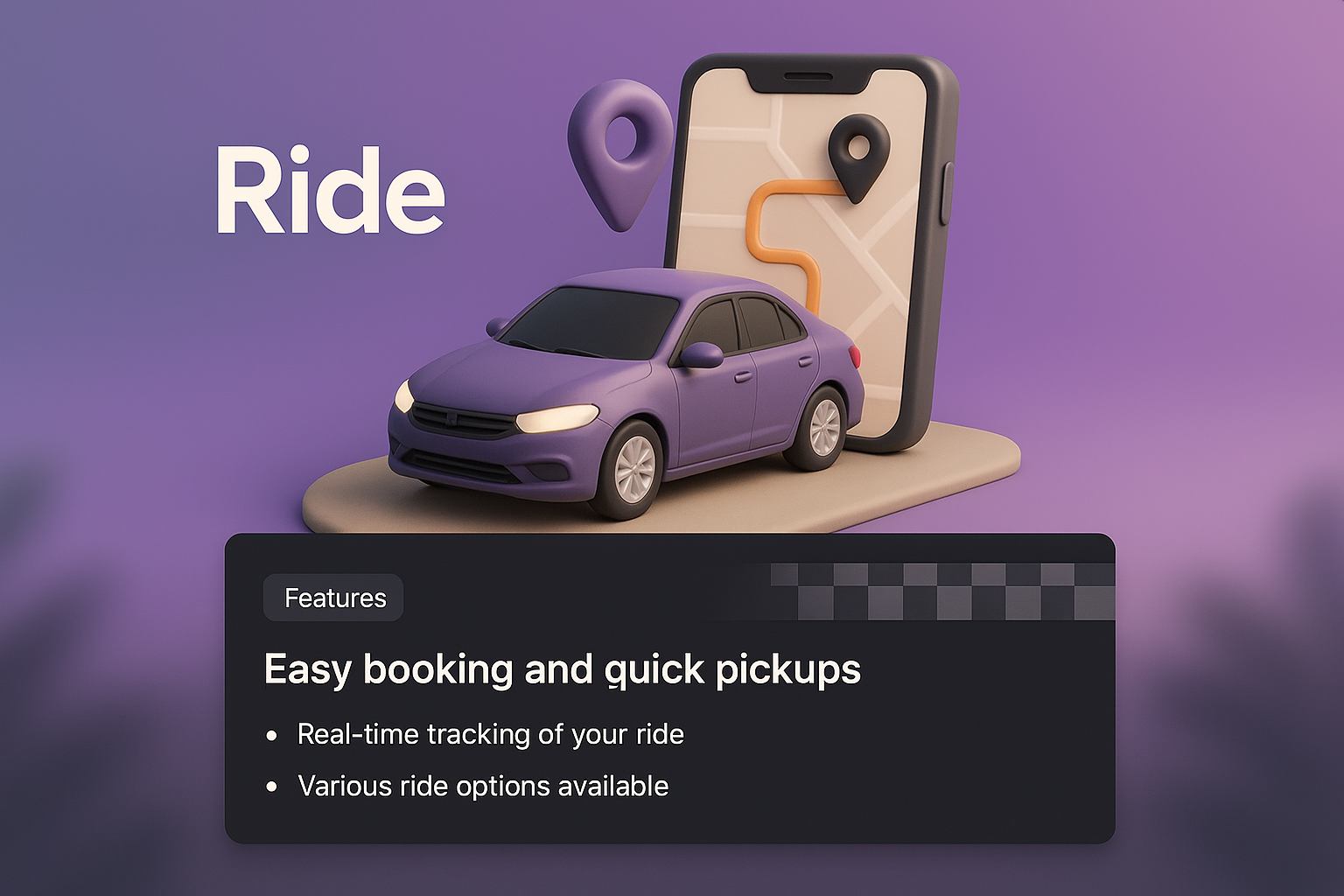 3D Illustrated Web Page Design for Ride Services