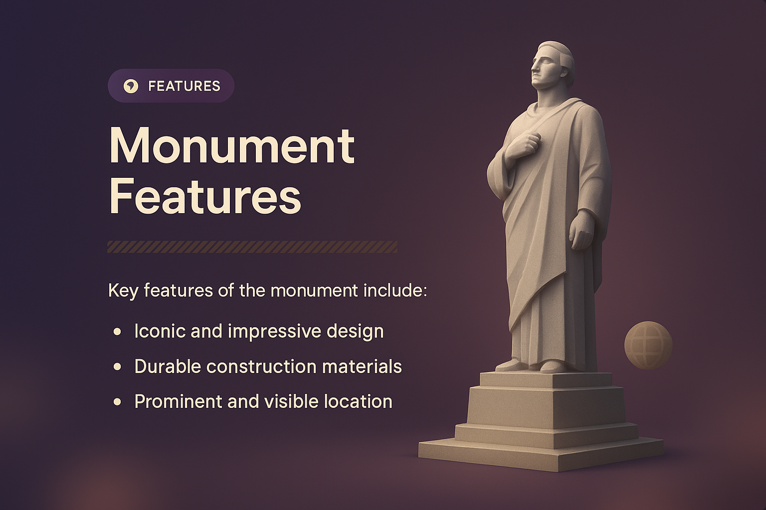 3D Illustration of Monument Features for Landing Page Design