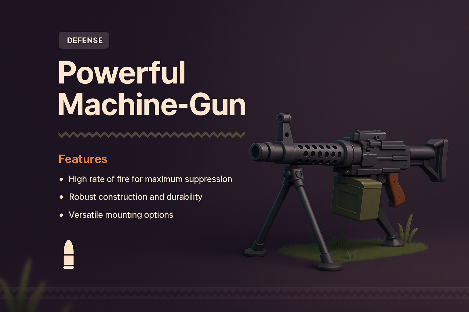 3D Illustration of a Powerful Machine-Gun Landing Page Design