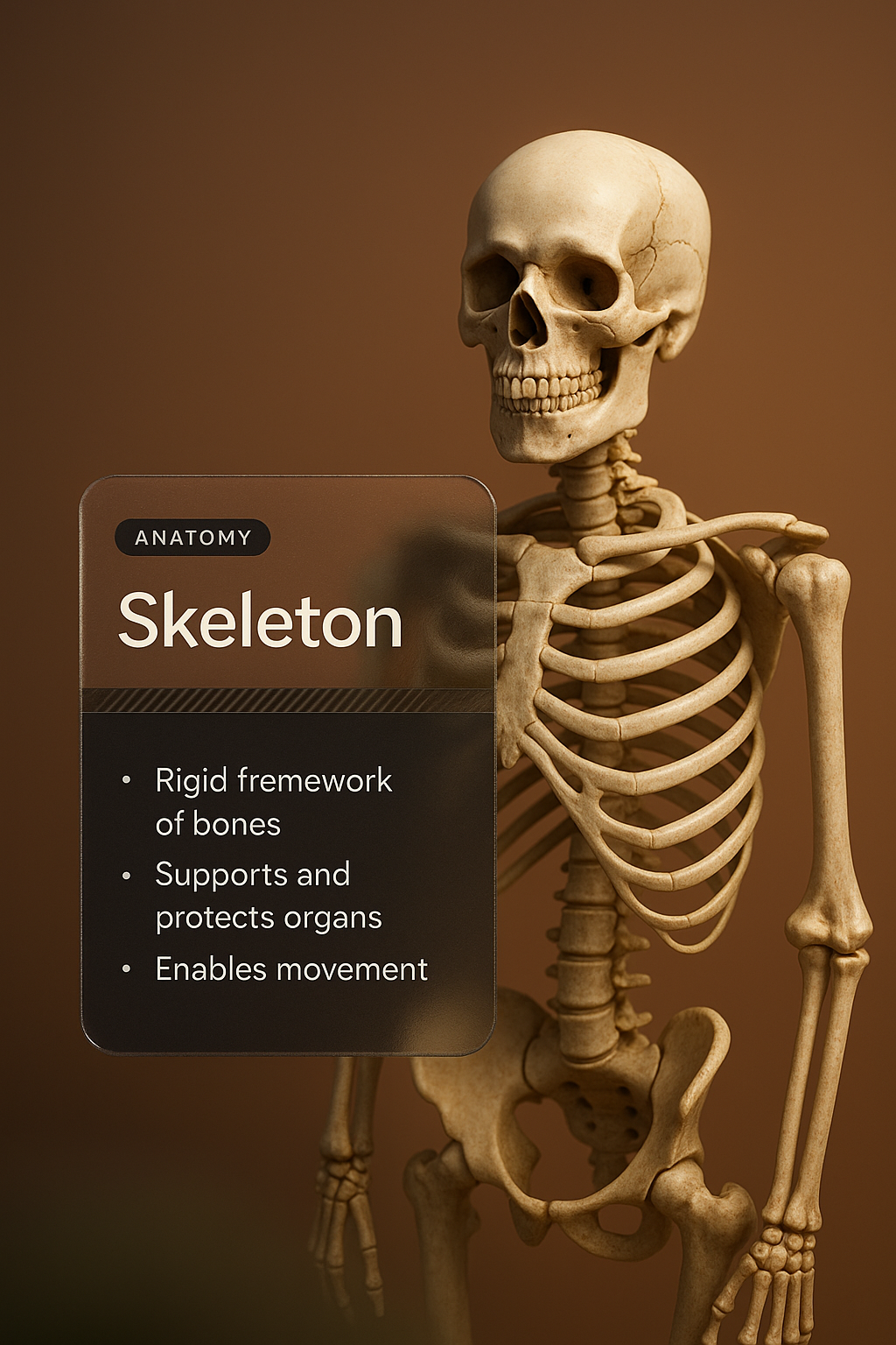 3D Illustration of Human Skeleton with Informative Overlay