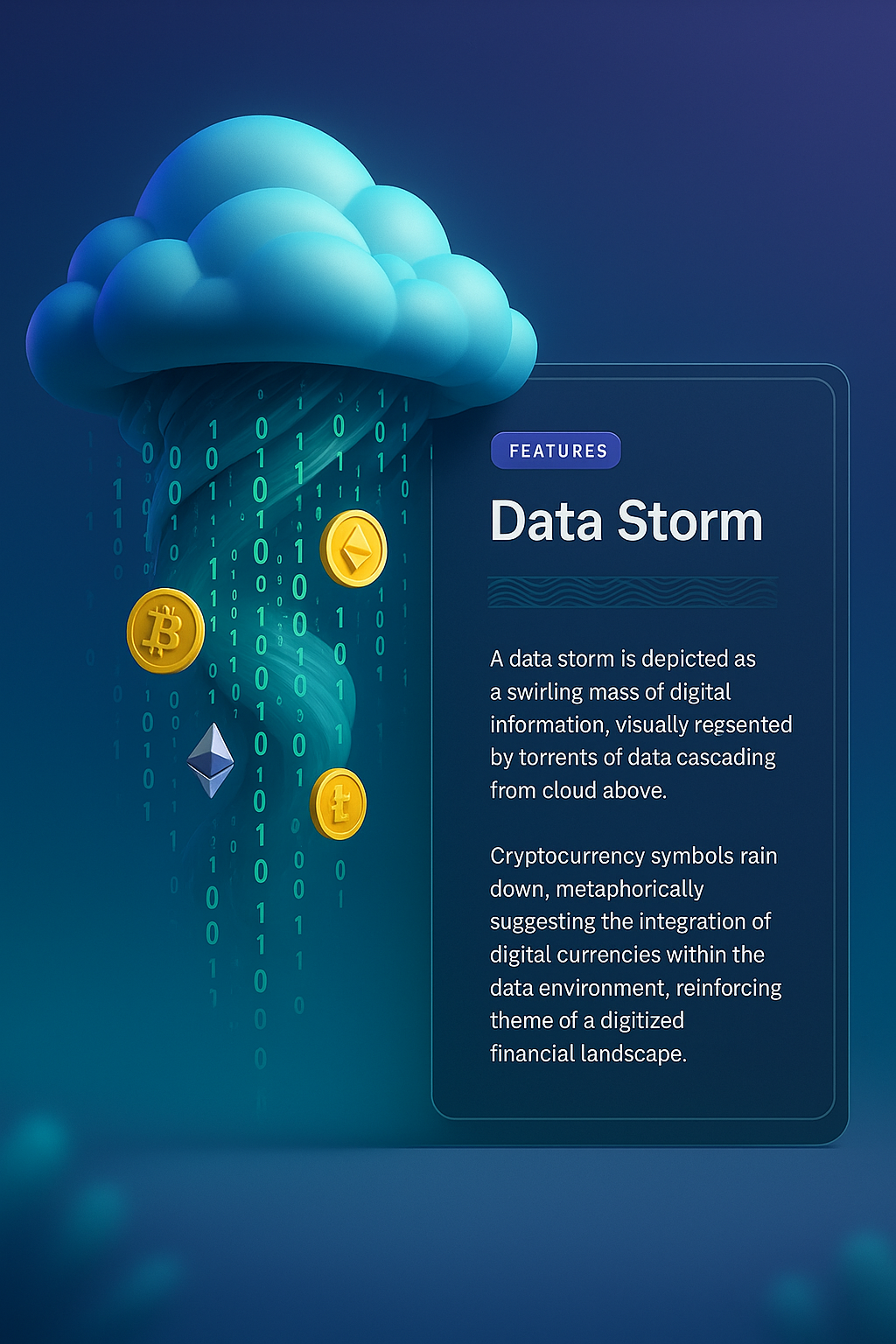 Digital Storm: Cryptocurrency Data Rain Illustration