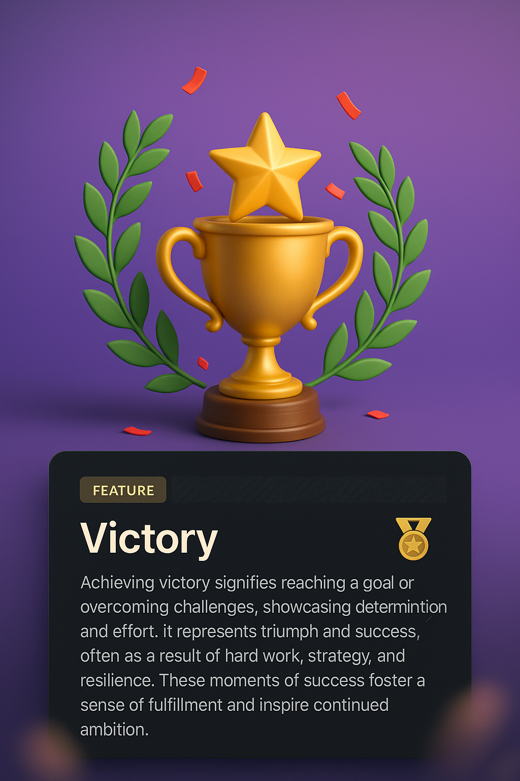 3D Victory Illustration with Trophy and Laurel