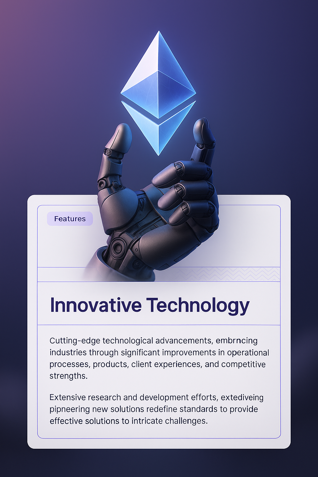 Robotic Hand Holding Glowing Ethereum Crystal - Innovative Technology