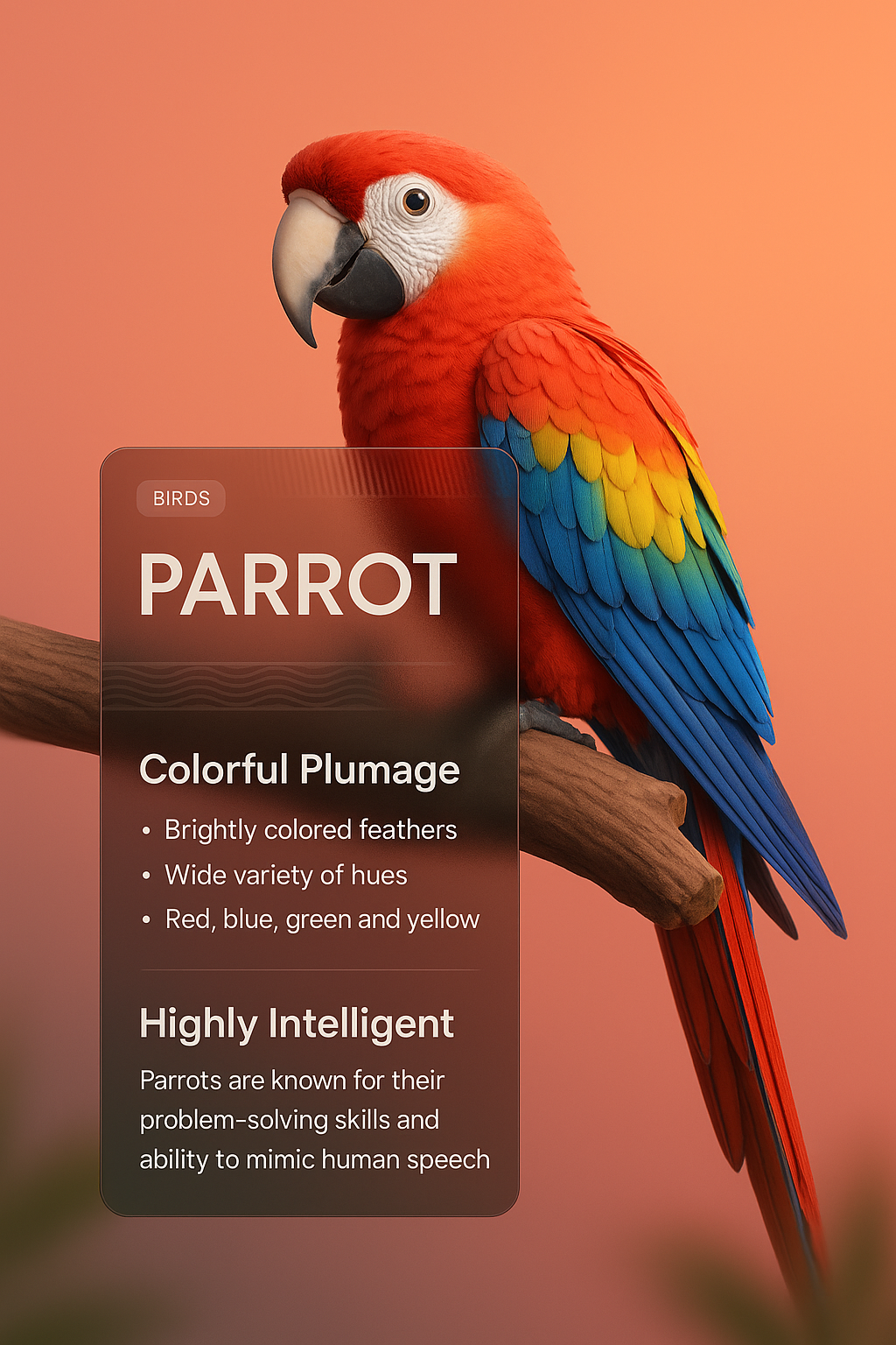Vibrant 3D Parrot Illustration with Informative Overlay