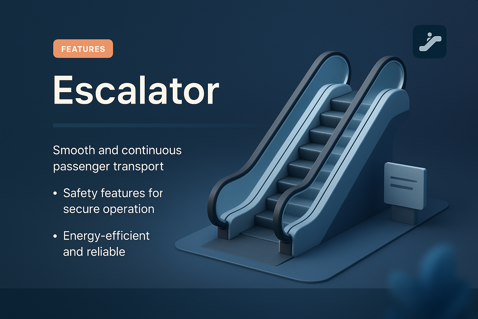 3D Illustration of an Escalator with Features Highlighted