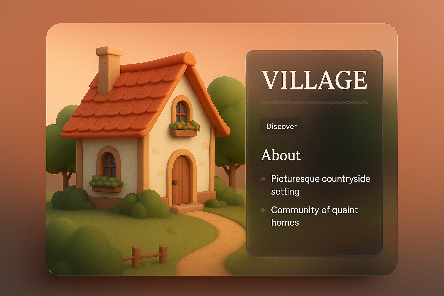 Charming Village Web Page Design with 3D Elements