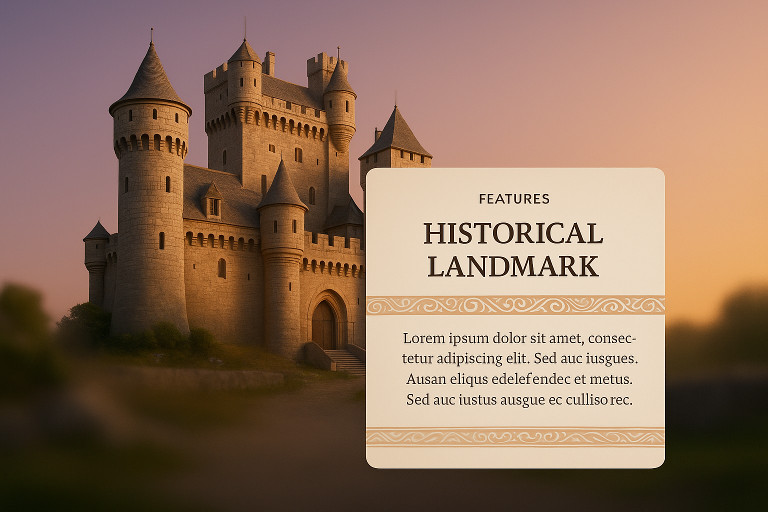 3D Illustration of a Majestic Castle with Feature Block