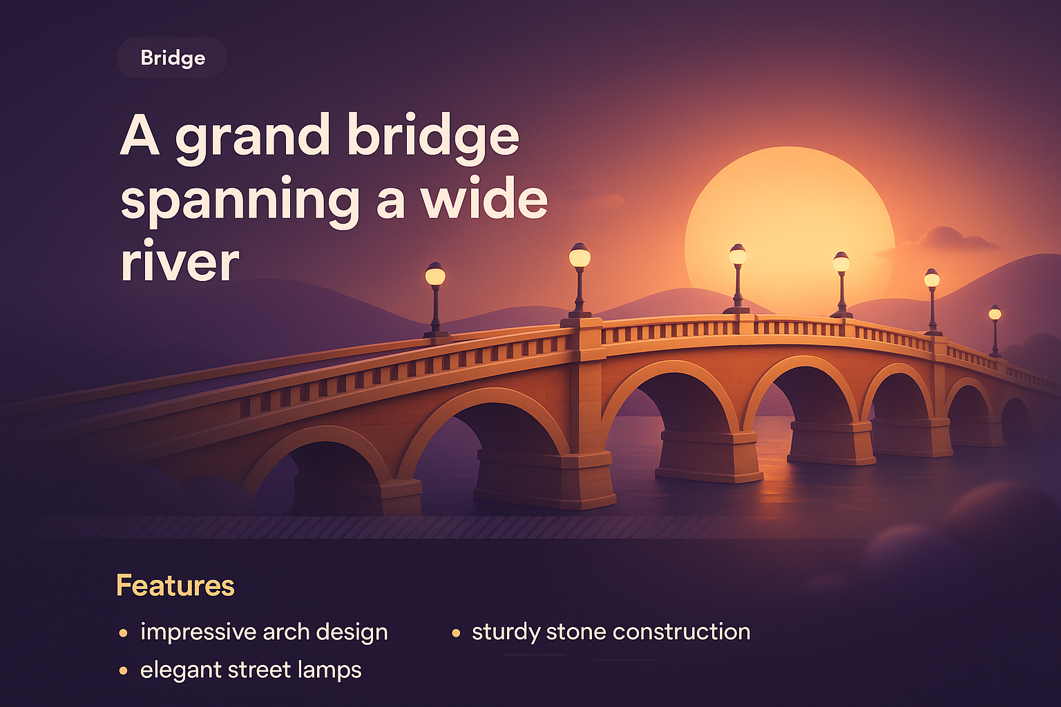 3D Illustration of a Grand Bridge at Sunset