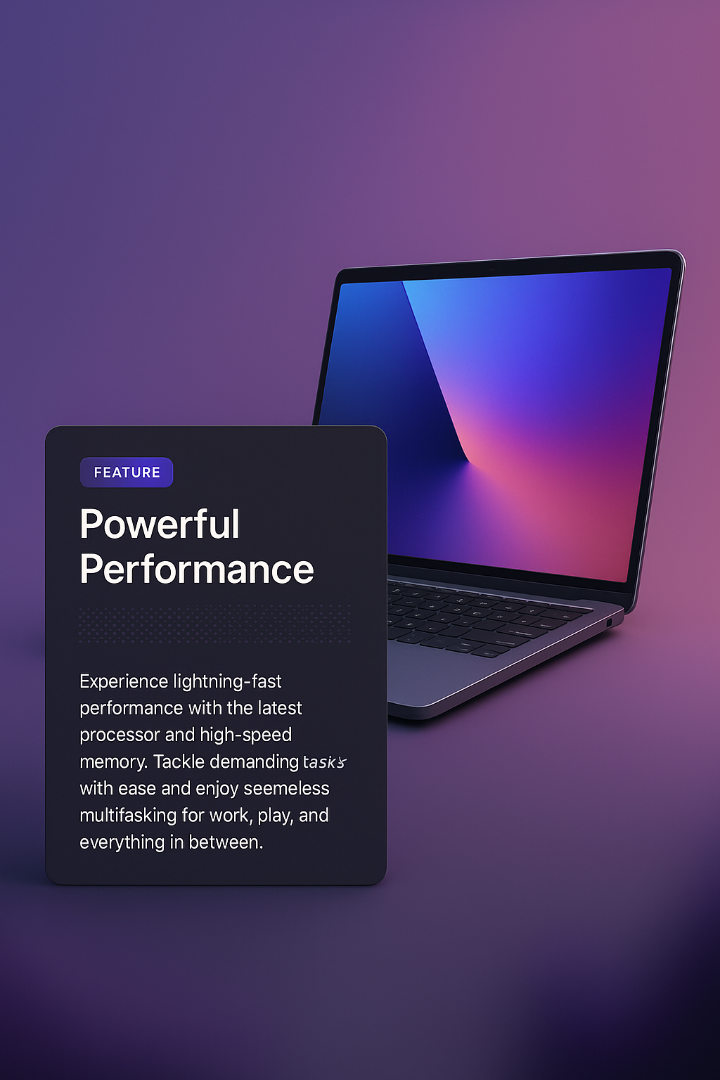 3D Laptop Web Page Design with Feature Highlight