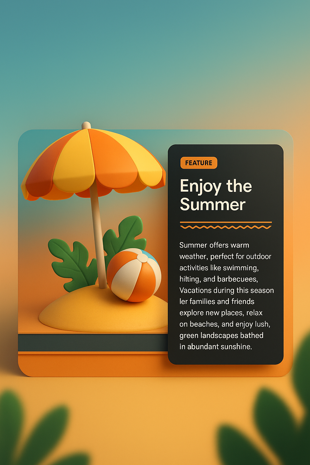Vibrant Summer-themed Web Page Design with 3D Elements