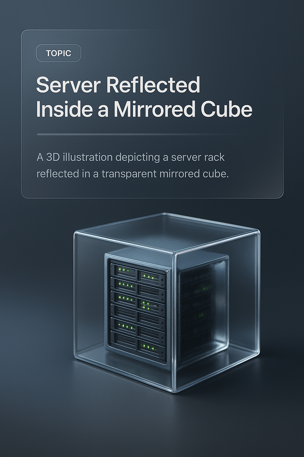 3D Illustration of Server Reflected in Mirrored Cube