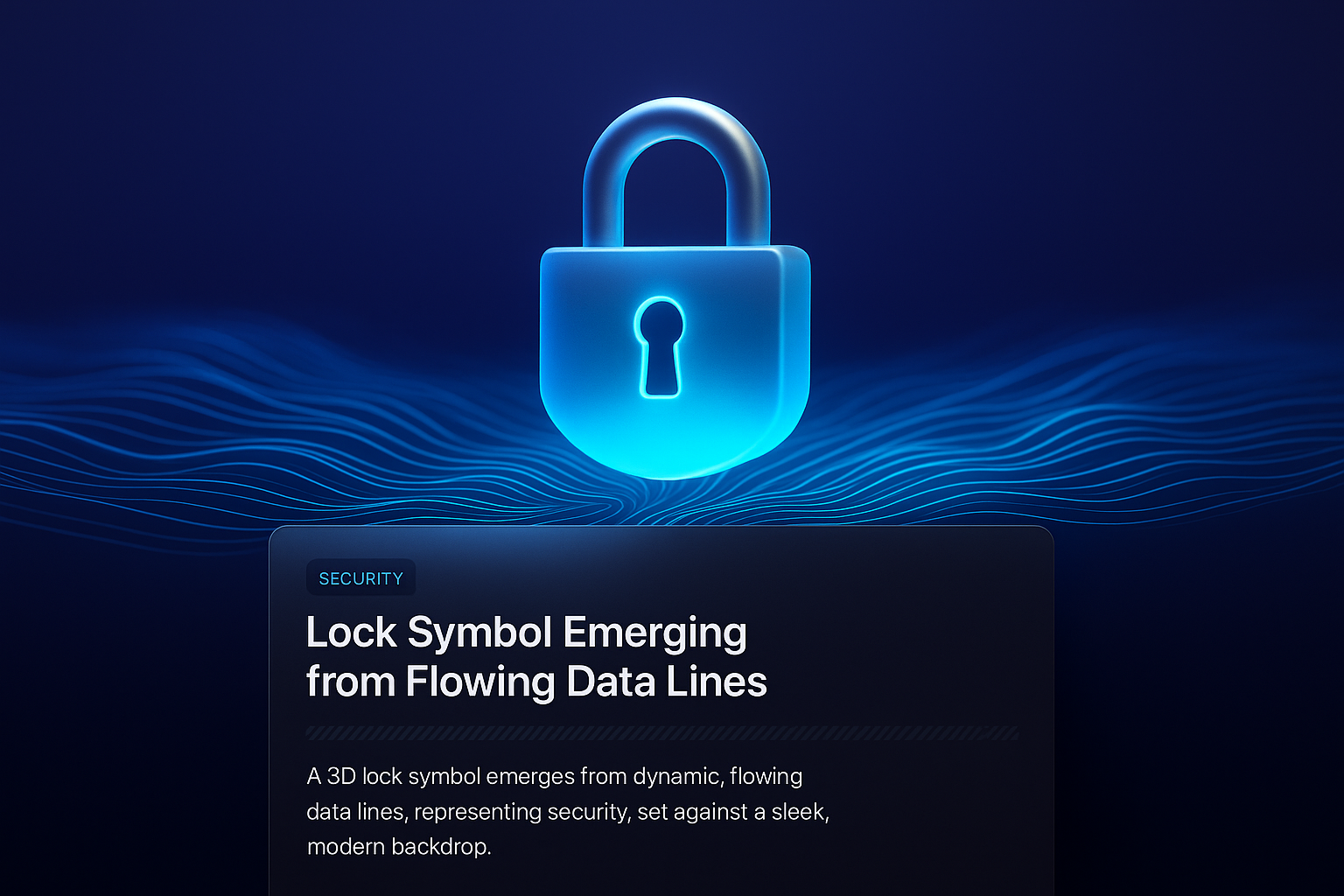 3D Lock Symbol with Flowing Data Lines in Modern Backdrop