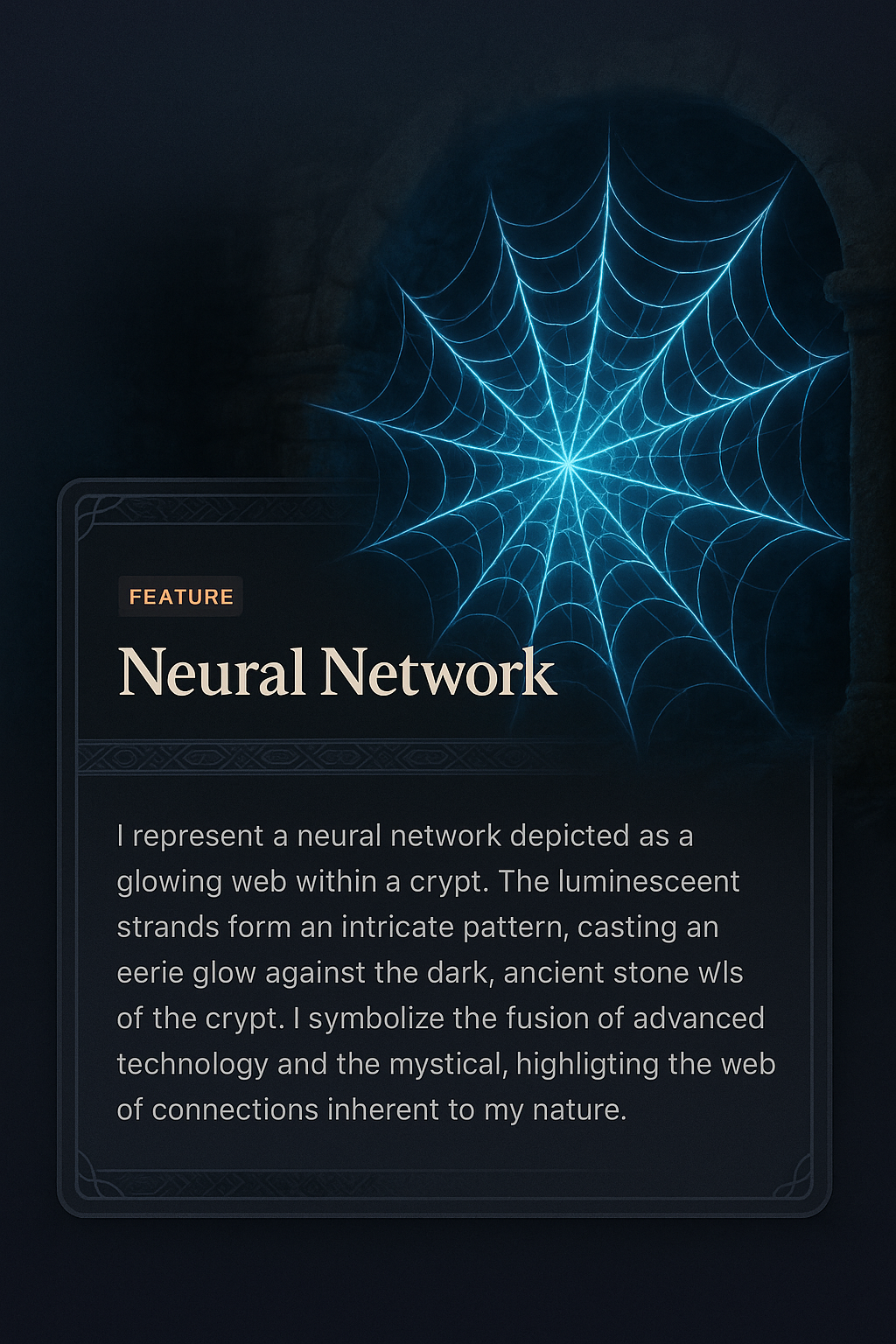Glowing Neural Network Web Illustration in a Crypt