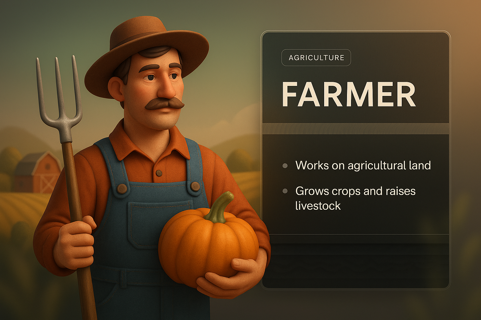 3D Farmer Illustration with Contextual Design Elements