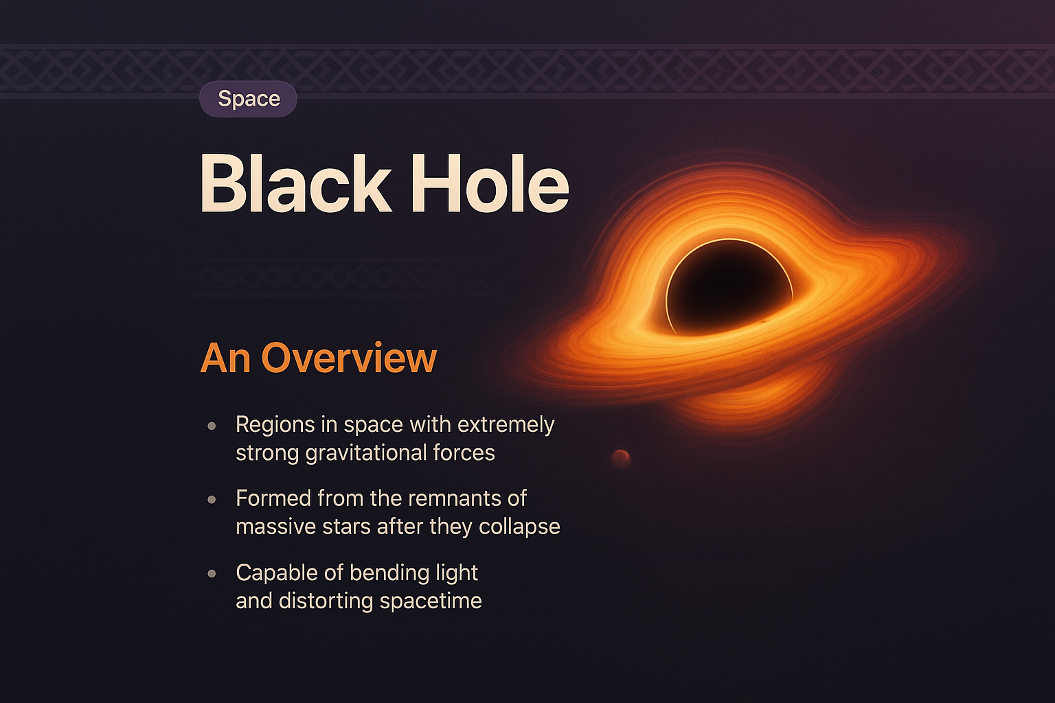 3D Illustration of a Black Hole with Detailed Overview