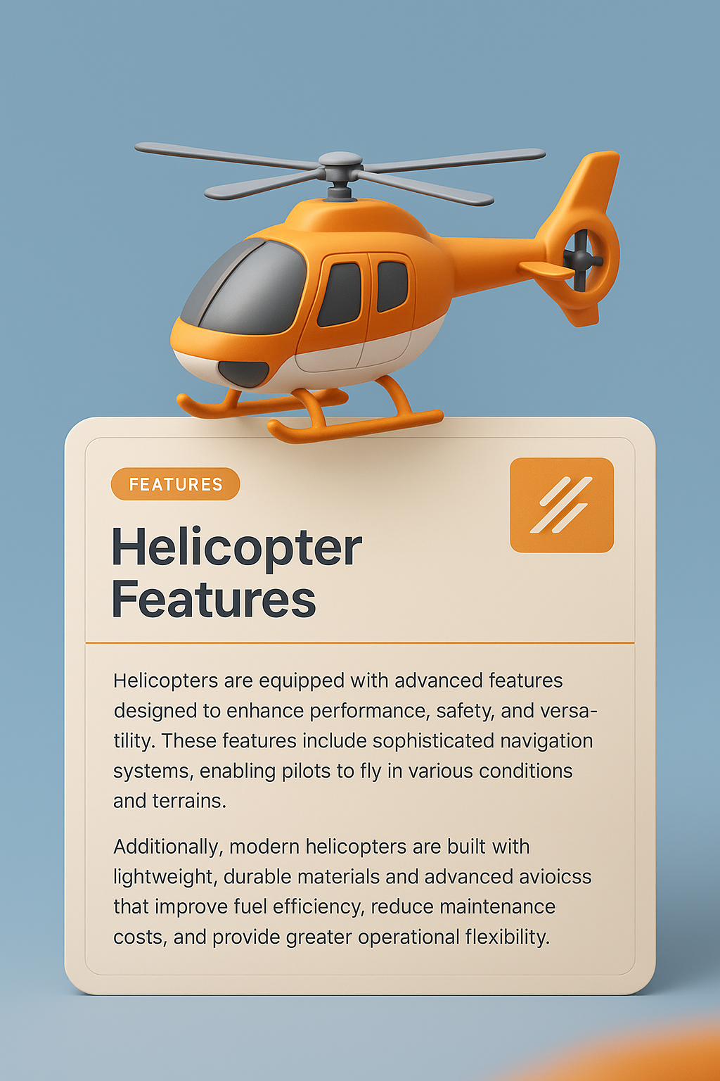 3D Helicopter Illustration with Features Overview