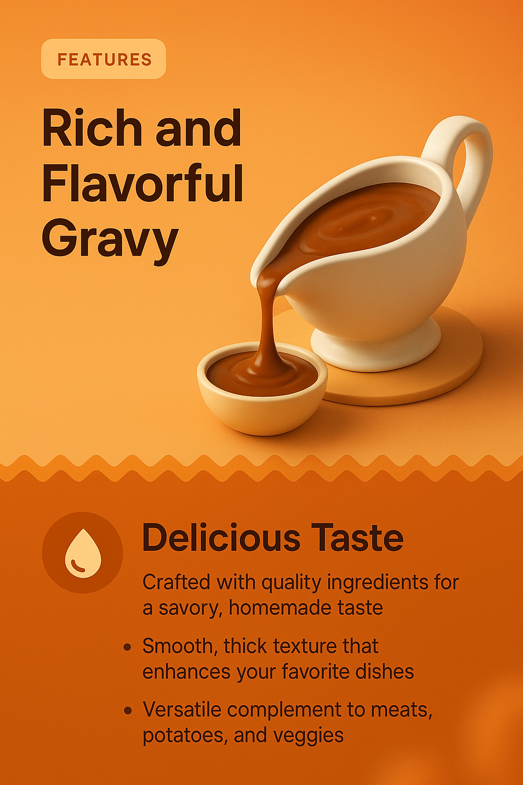 3D Landing Page Design for Flavorful Gravy Features