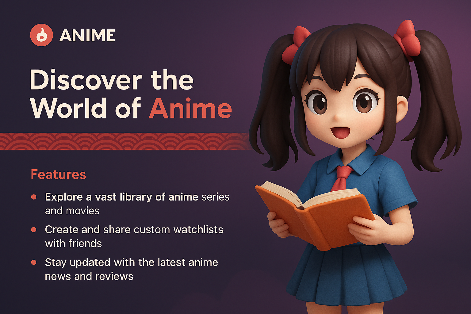 3D Anime Character Landing Page Design with Features Overview