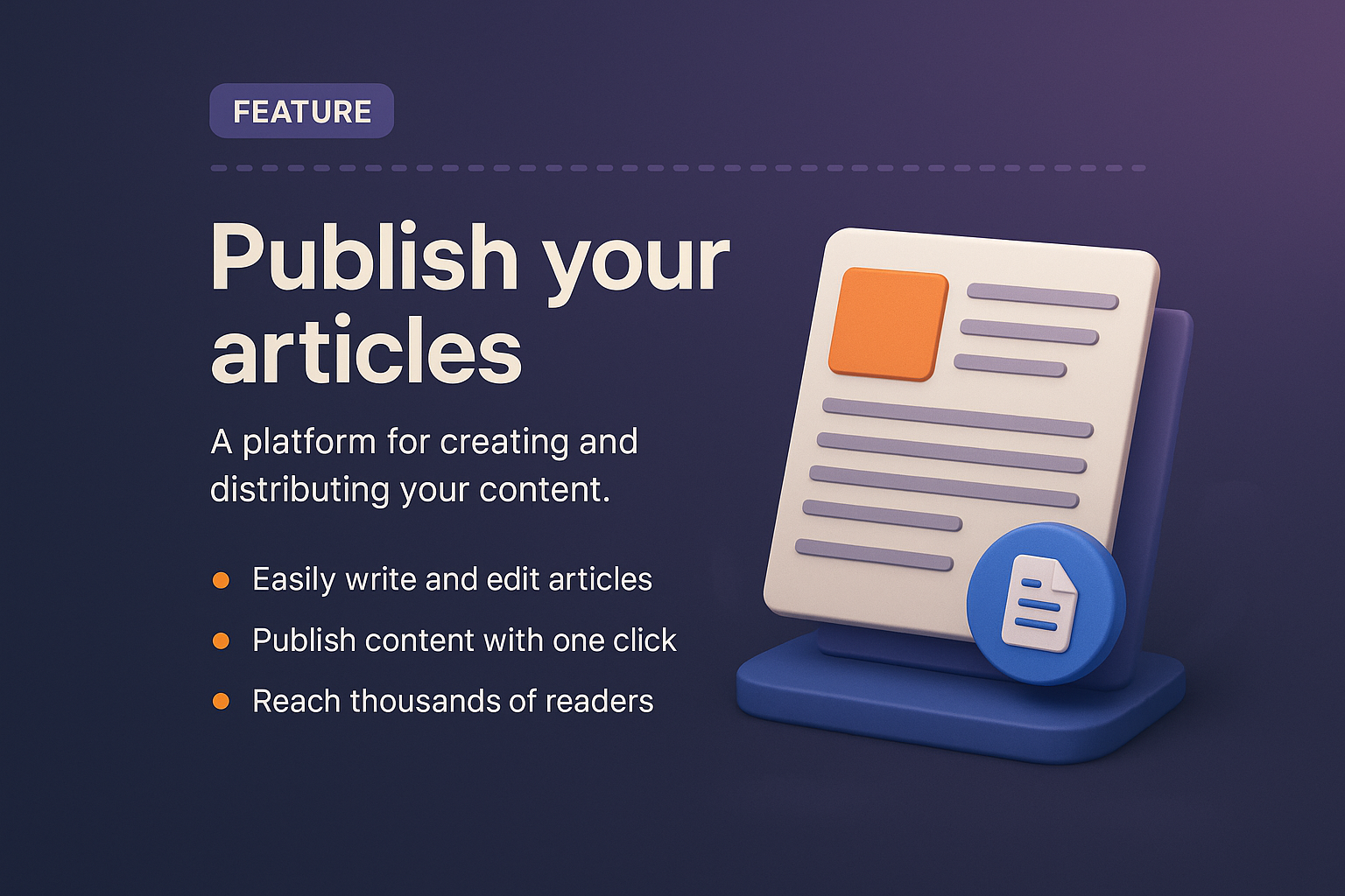 3D Landing Page Design Featuring Article Publishing