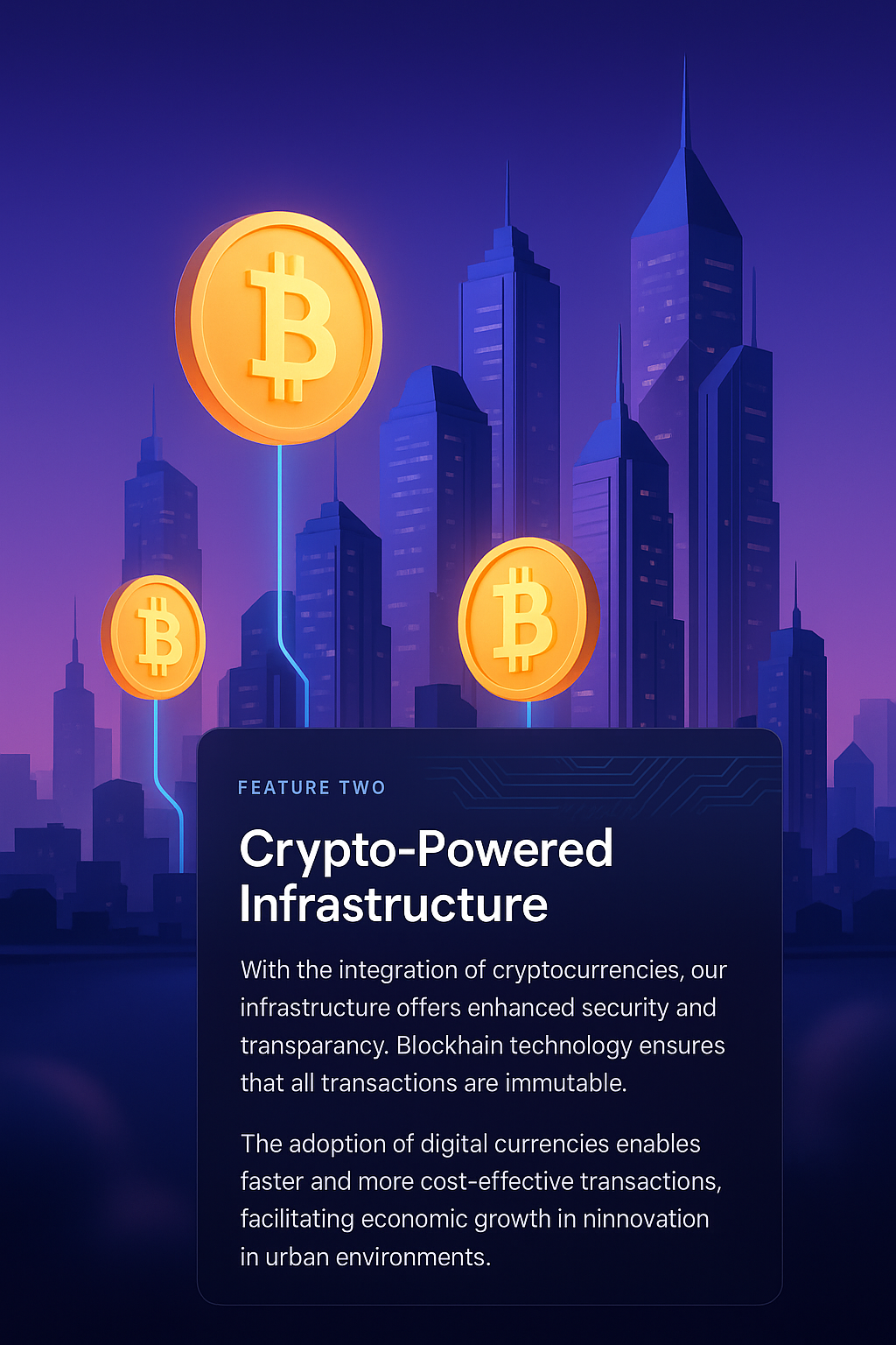 Futuristic City Skyline with Crypto Coins - A Vision of Tomorrow