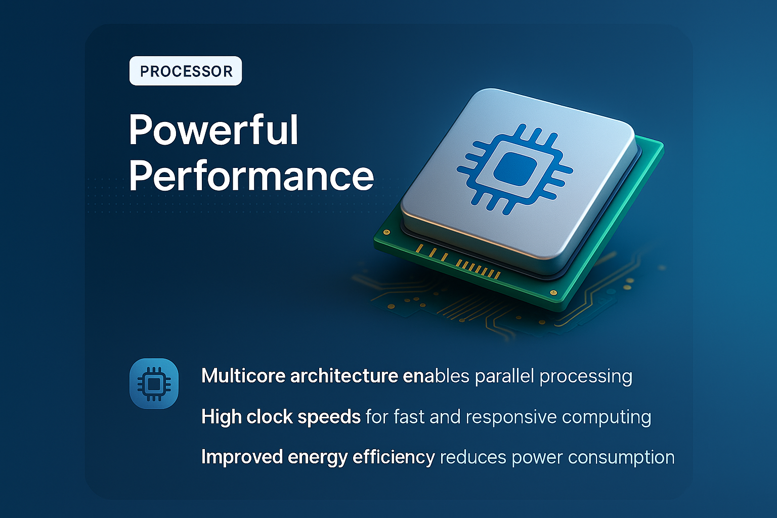3D Processor Icon with Features Highlighted