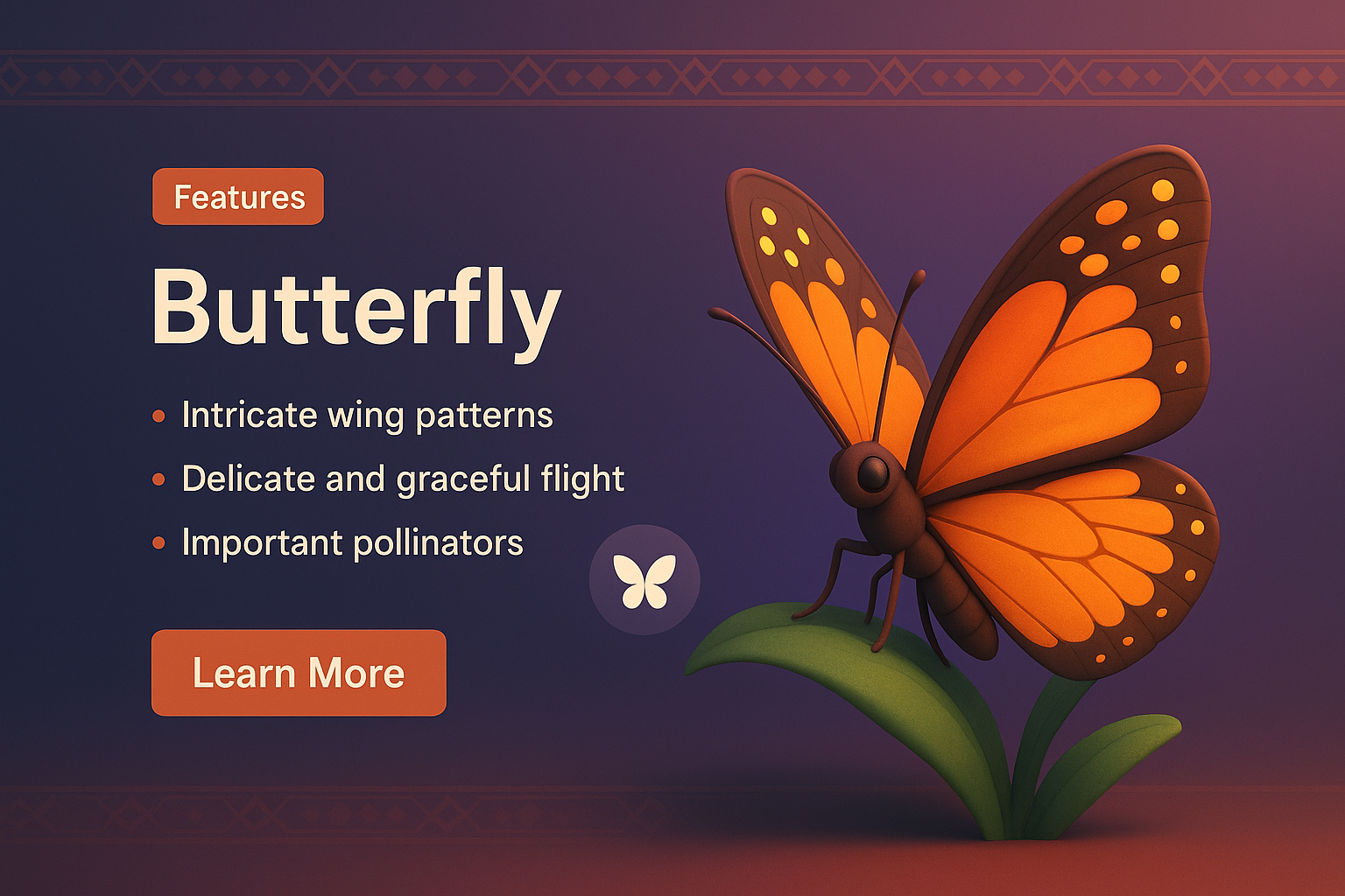 3D Butterfly Illustration with Feature Highlights