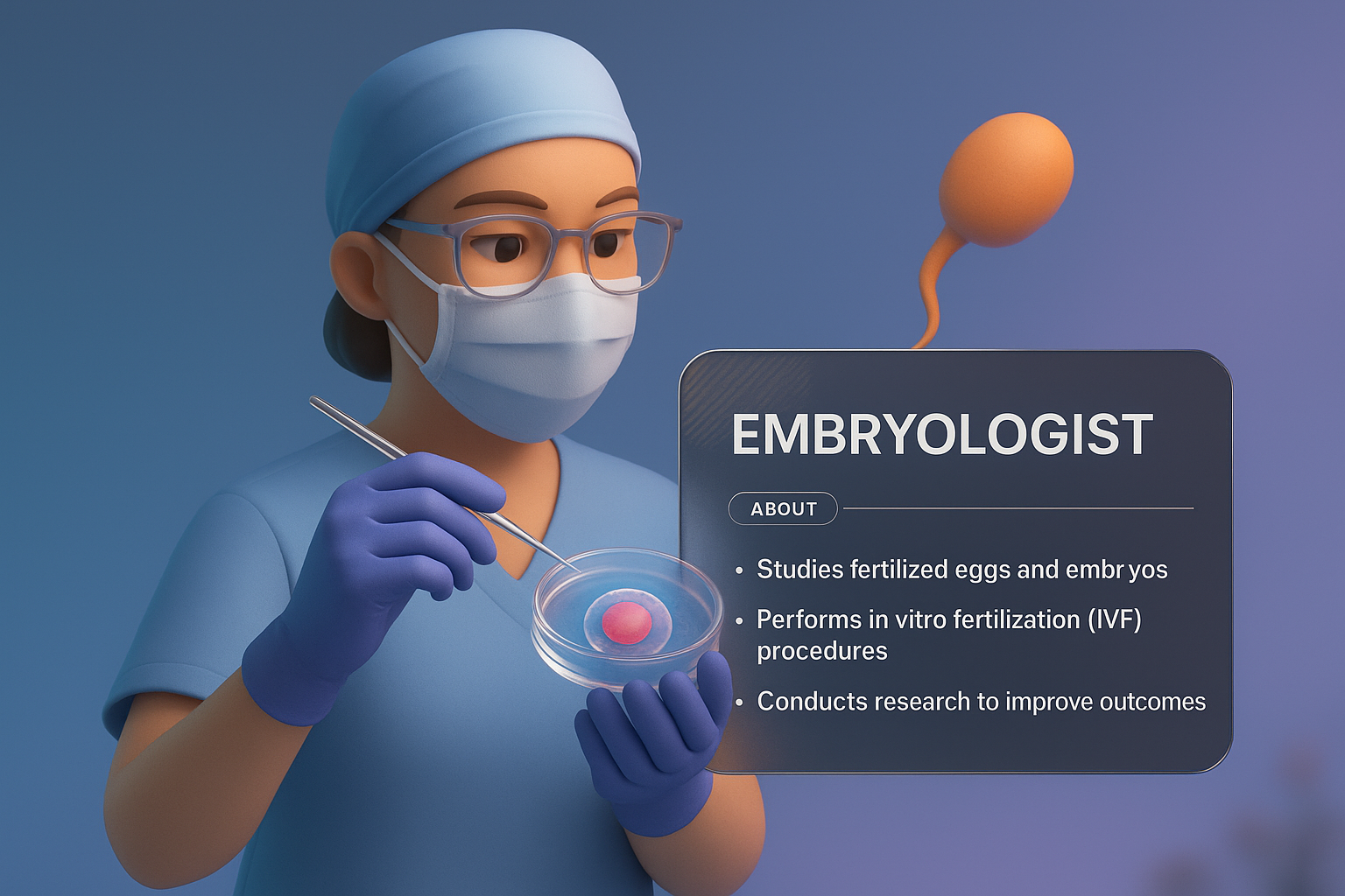 3D Illustration of an Embryologist Conducting Research