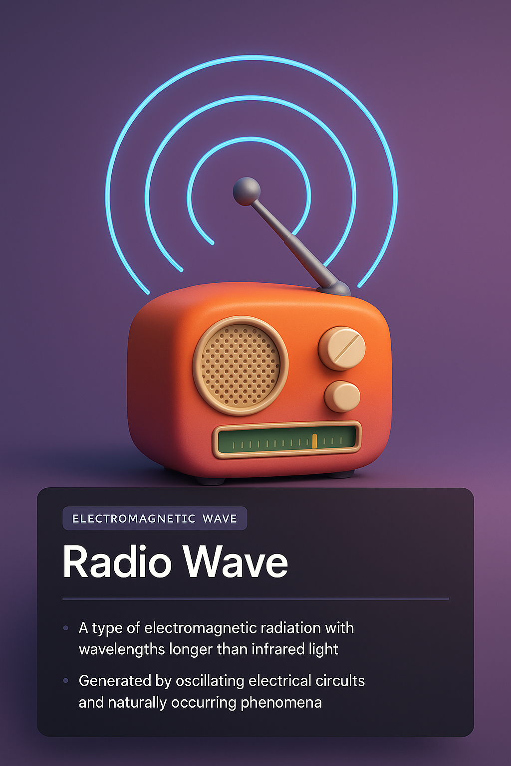3D Radio Wave Illustration with Information Blocks