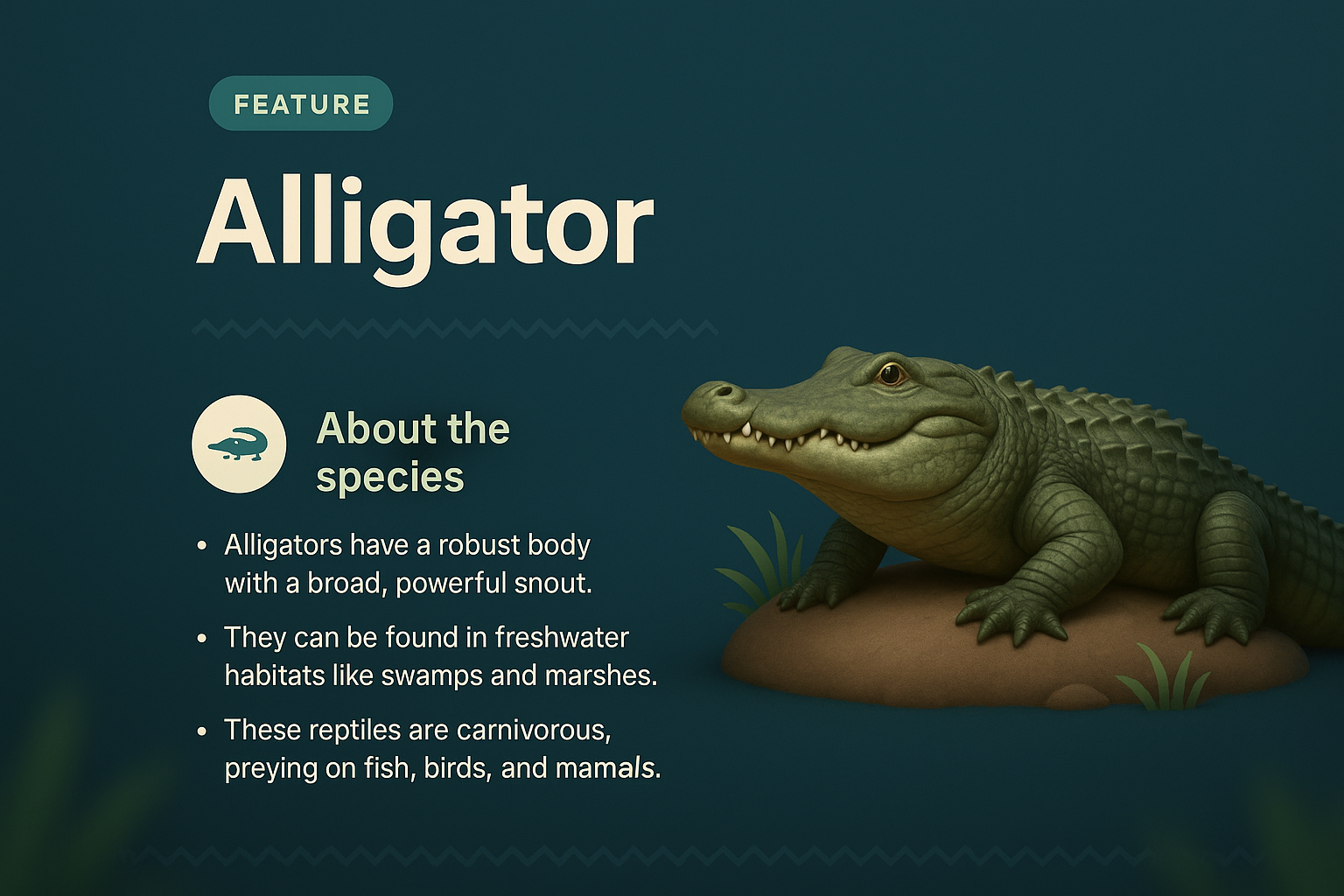 Engaging Alligator Landing Page Design with 3D Illustration