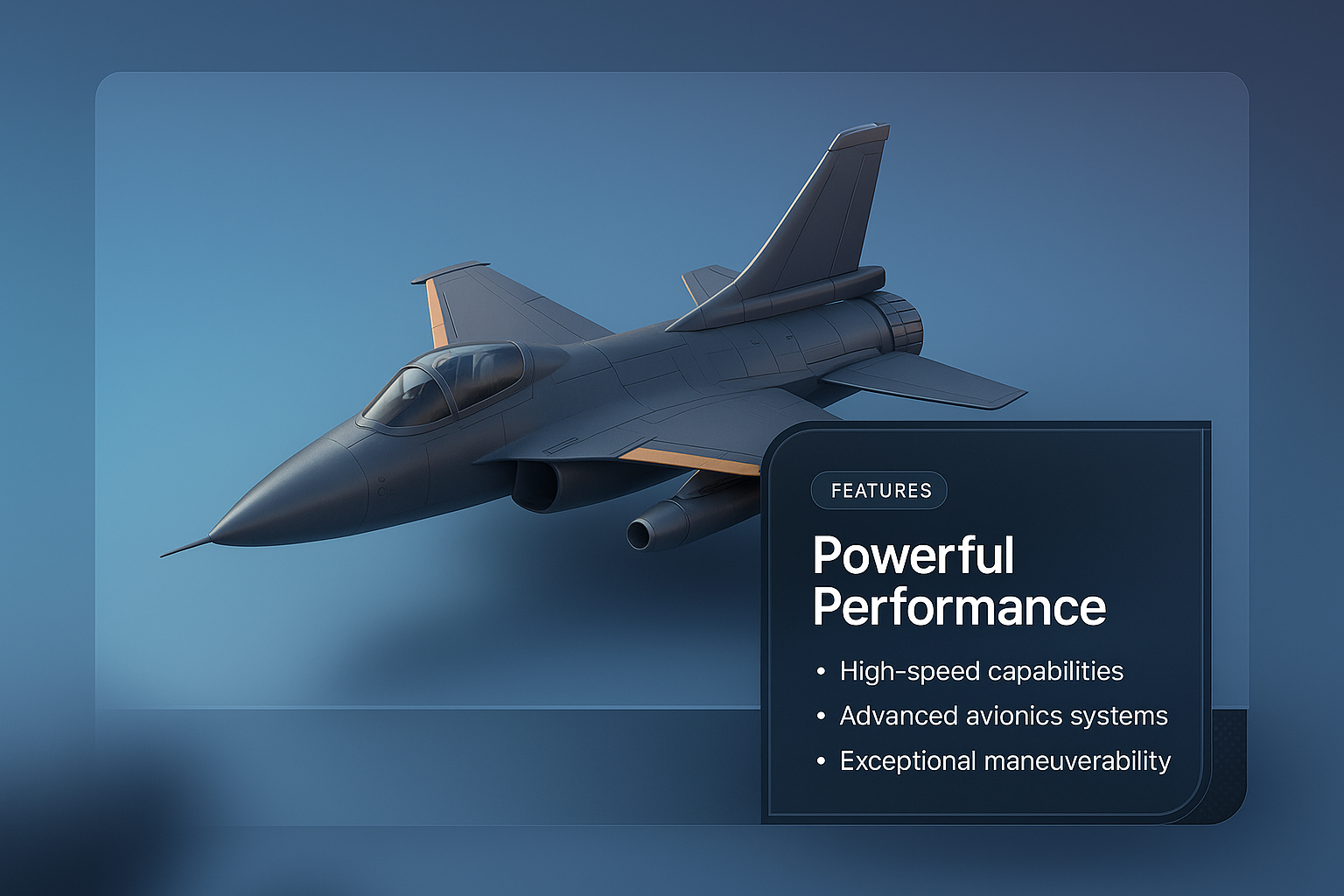 3D Web Design Composition Featuring a Jet with Highlighted Features