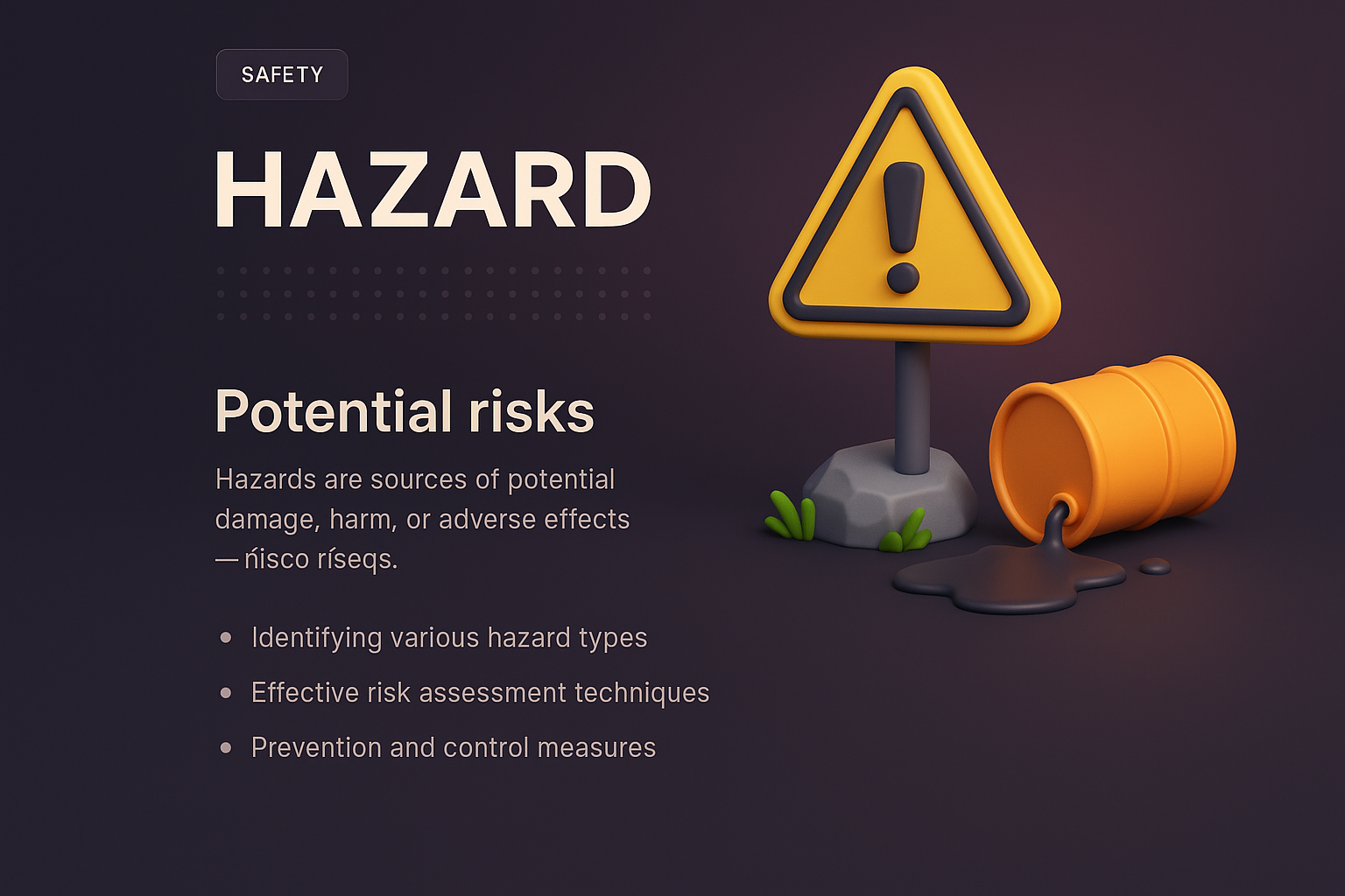 3D Illustration of Hazard Sign and Risks Overview