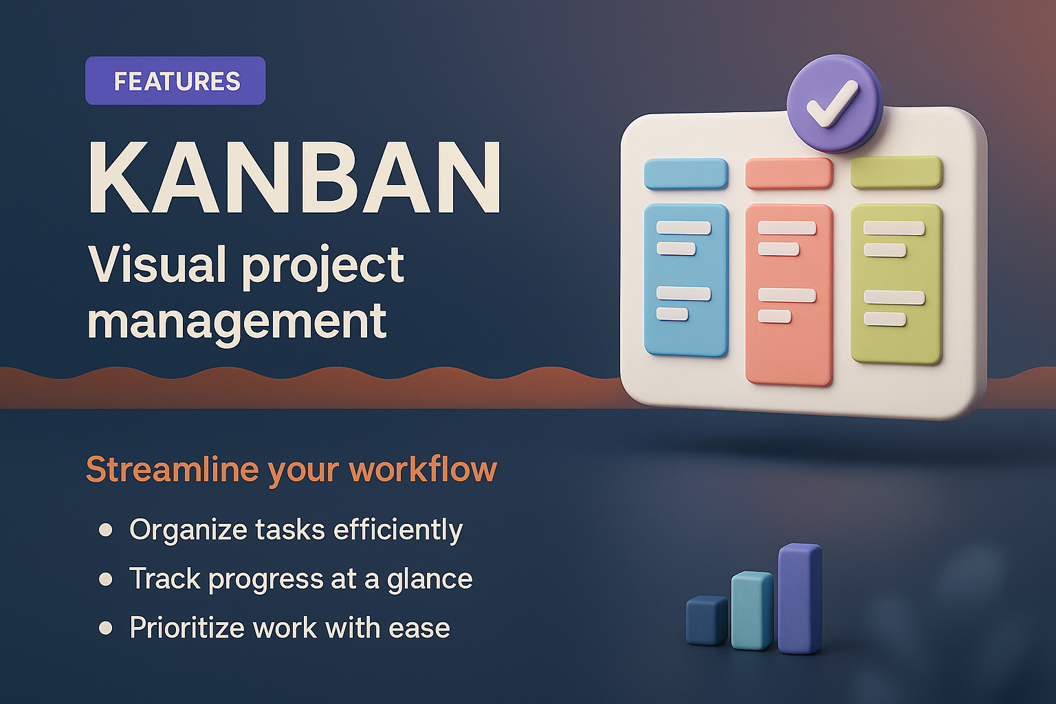 3D Kanban Landing Page Design for Visual Project Management