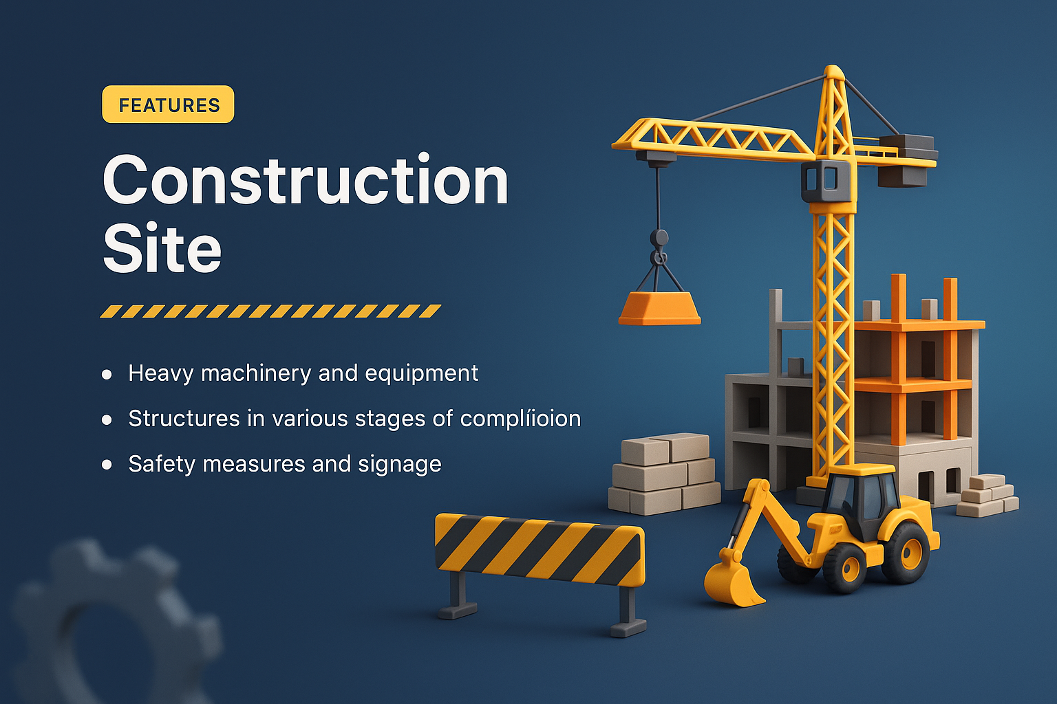 3D Illustration of a Construction Site with Safety Features