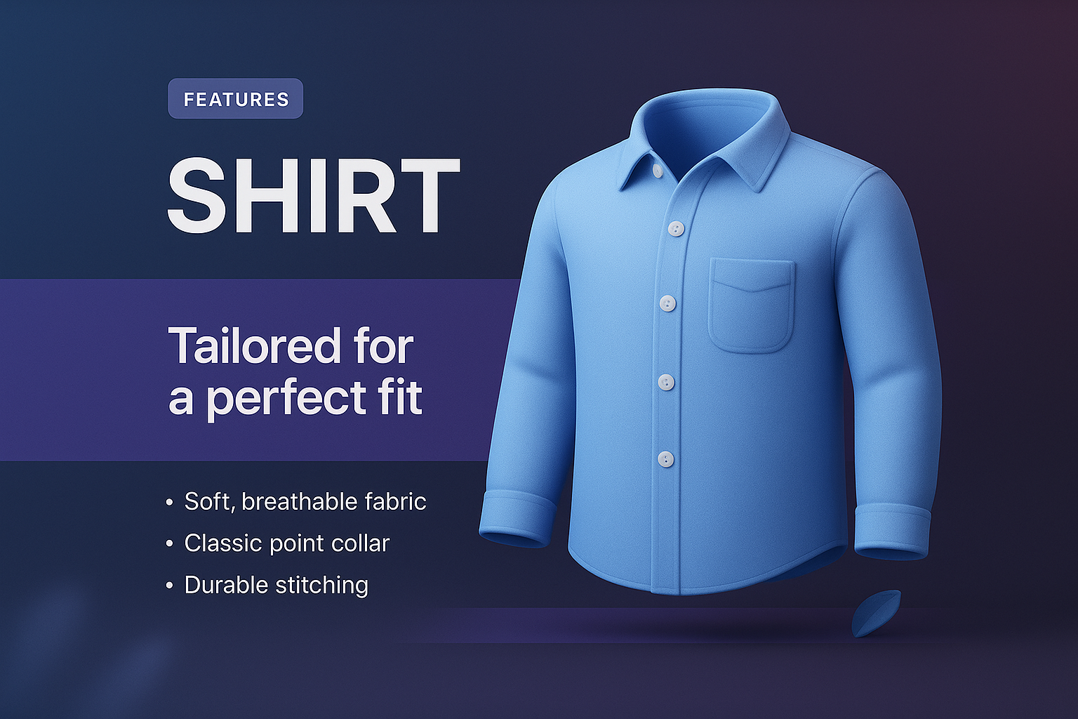 3D Illustration of a Stylish Shirt with Features