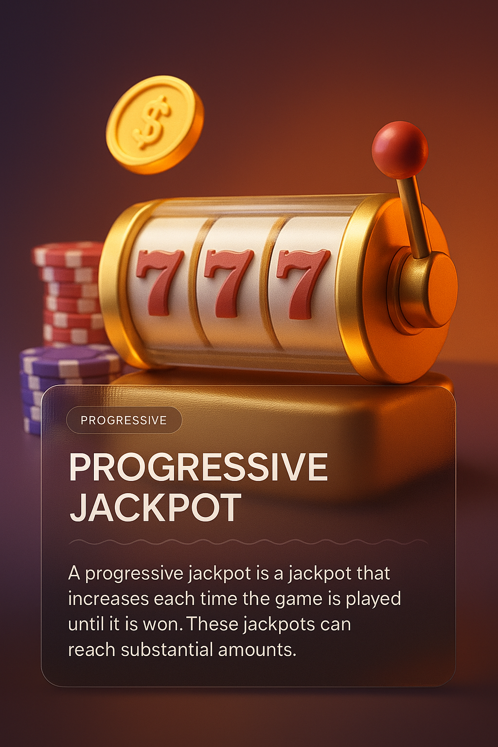 3D Illustration of Progressive Jackpot Concept with Slot Machine
