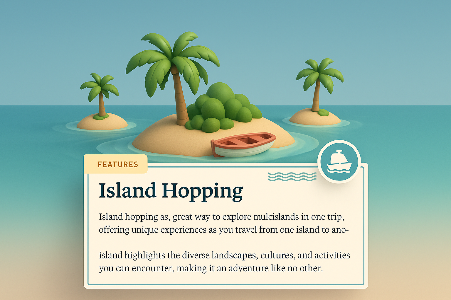 3D Island Hopping Design with Features Overview
