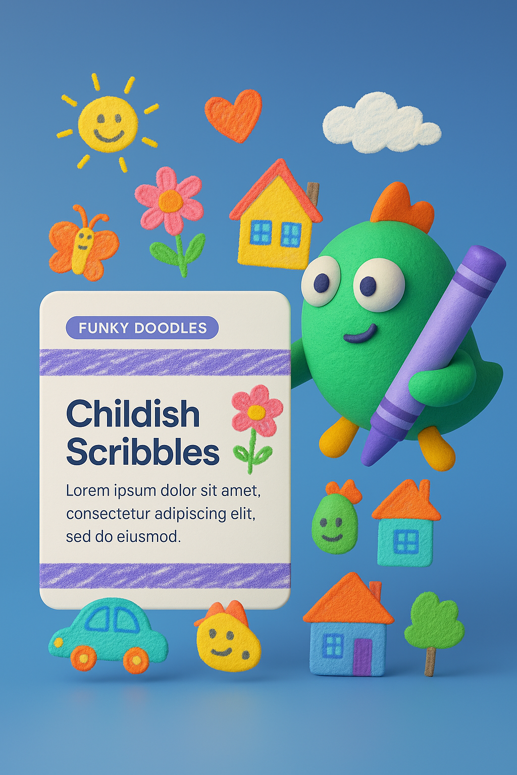 Playful Childish Doodles with Toys and Crayon Art