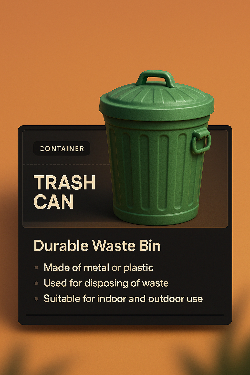 3D Illustration of a Trash Can with Informative Overlay