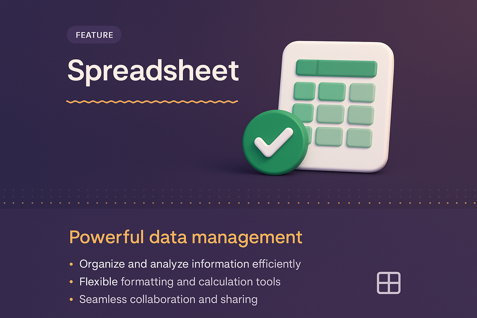 3D Illustration of Spreadsheet Feature for Landing Page