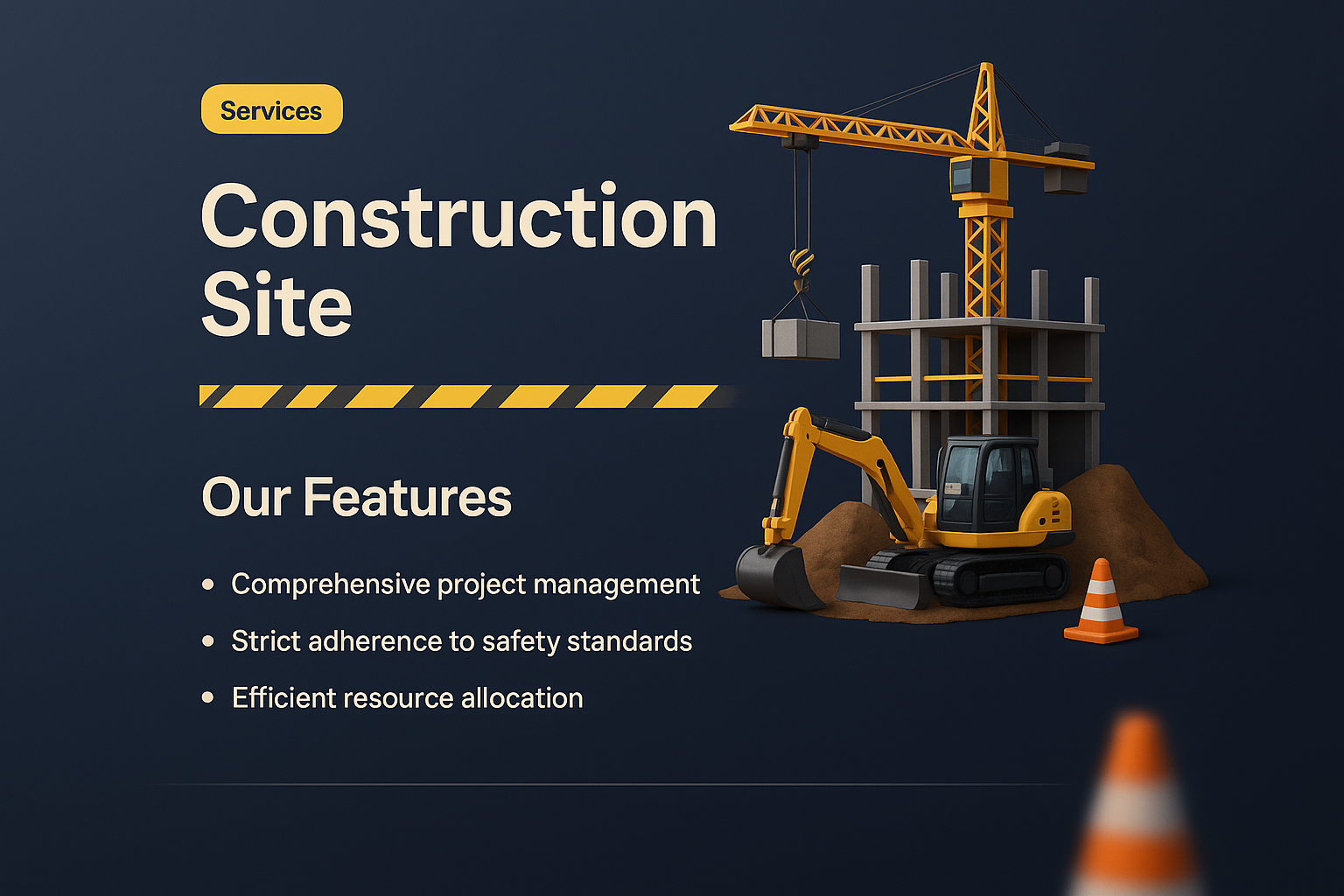 3D Construction Site Illustration for Landing Page Design