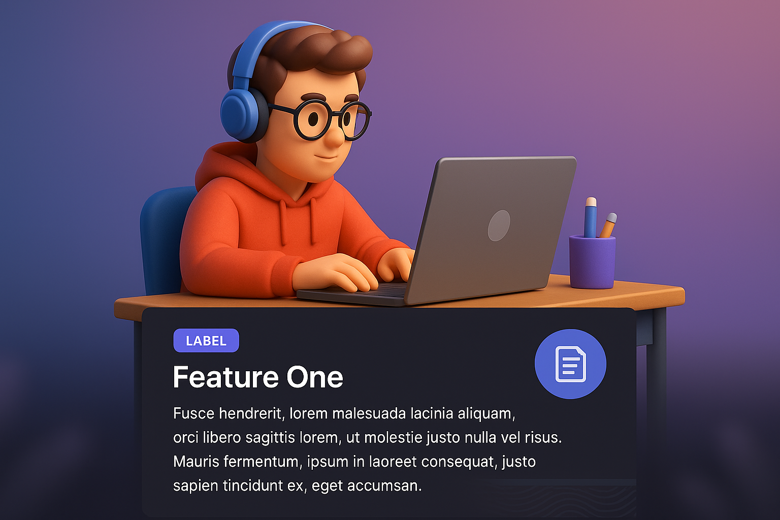 3D Web Illustration Featuring Student at Desk