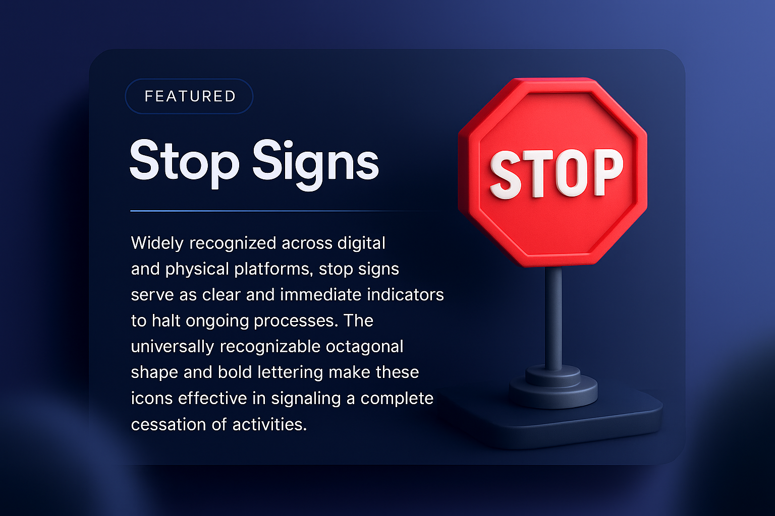 3D Stop Sign Illustration with Modern Design Elements