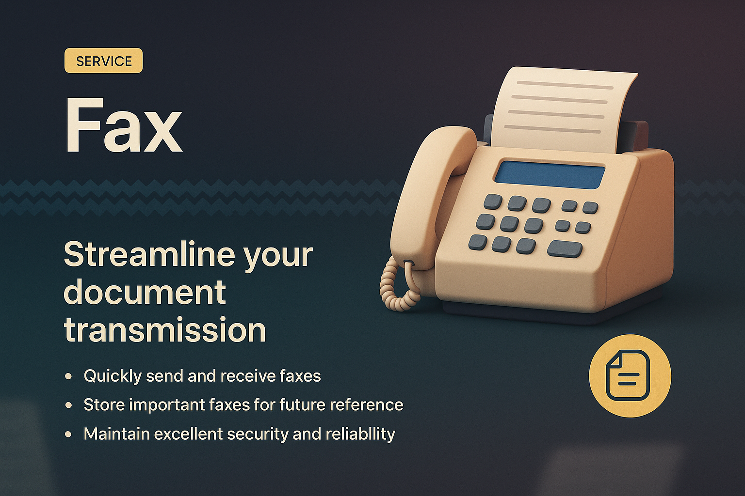 3D Illustration of a Fax Machine with Features Overview
