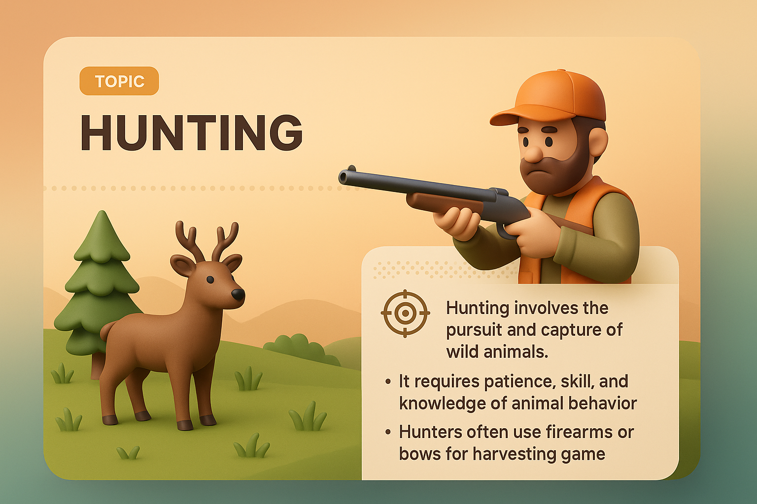 3D Illustration of Hunting with Key Features and Realistic Elements