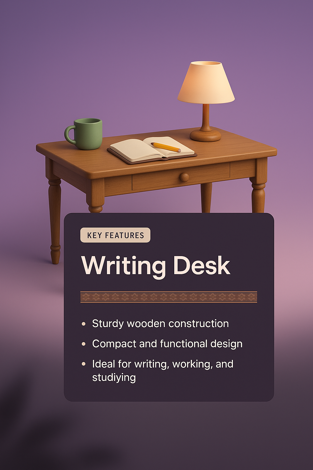 Stylish Writing Desk with Lamp and Coffee Mug