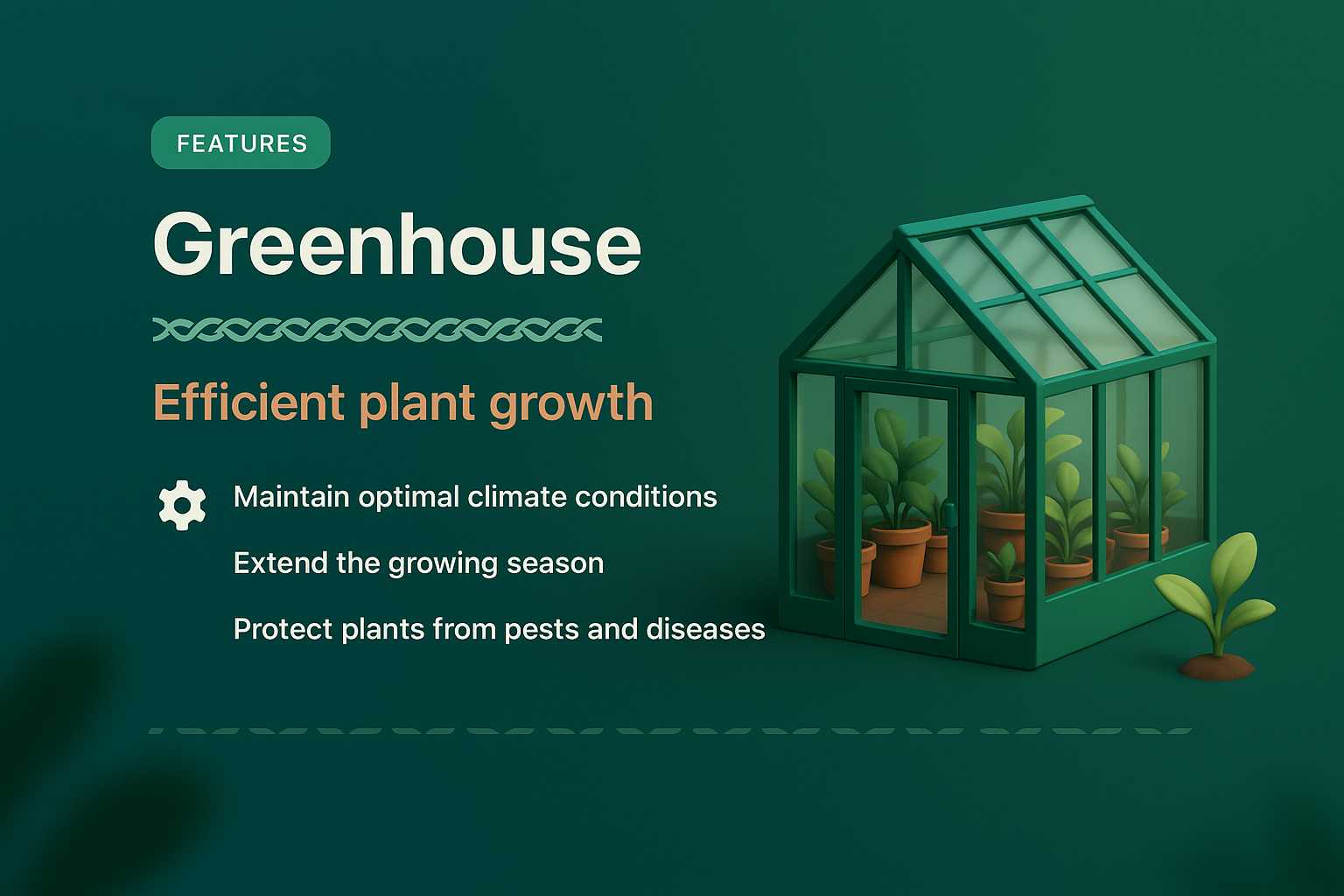 3D Greenhouse Design with Feature Highlights