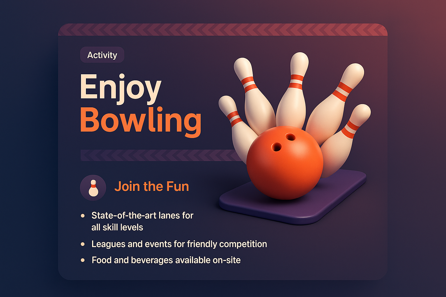 Engaging Bowling Landing Page Design with 3D Elements